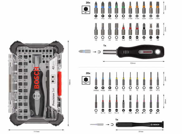 مجموعة رؤوس مفكات دقيقة من Bosch، 42 قطعة مع علبة.